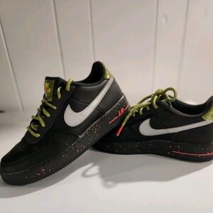 Nike Air Force 1 Black Sneakers with Asparagus and Red Accents